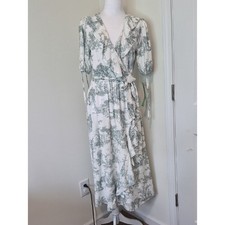 Kate And Lily Ivory and Sage Green Midi Dress with Tie Waist Size PM