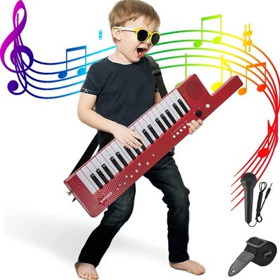 QShark Portable Piano Keyboard 37 keys, Electronic Karaoke Toy-sized, Red 