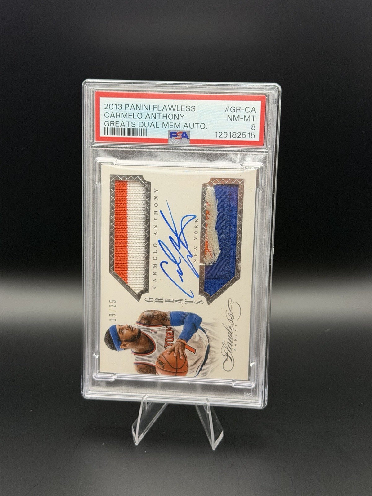 2013-14 Panini Flawless Carmelo Anthony - Greatest Hits Dual Relic Auto PSA8 view 6