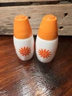 Vintage Westinghouse GEMCO Milk Glass Salt & Pepper Shakers Floral Orange Daisy