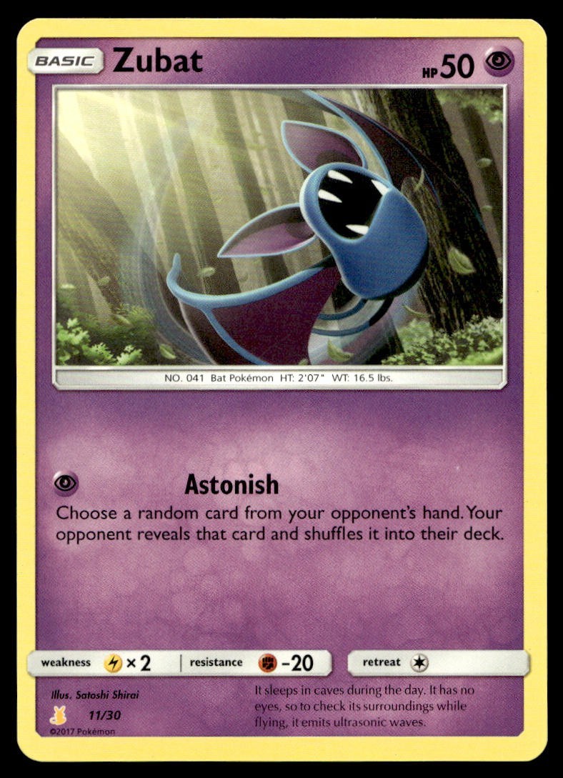 Zubat 11/30 Pokemon Card Lycanroc & Alolan Raichu 50 HP Near Mint GR