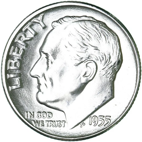 1955 S Roosevelt 90% SILVER Dime US Mint 'Beautiful' Brilliant Uncirculated BU