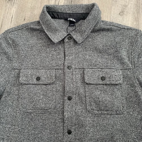 Eddie Bauer Strick Shirt Jacke Herren Large Druckknopfverschluss Shacket 4 Taschen grau