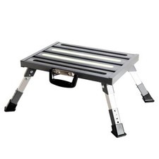 Aluminum RV Steps, 4-Level Adjustable Folding Step Stool Gray reflective Yellow