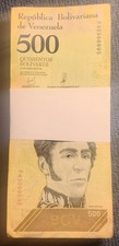 100 PCS of Venezuela 500 Bolivares 1 BUNDLE banknotes YELLOW 2018 CIRCULATED