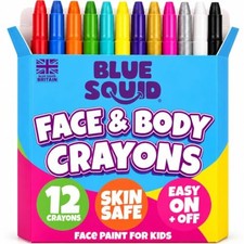 Blue Squid Face Paint Crayons - 12 Vibrant Colors Twistable  Washable Face
