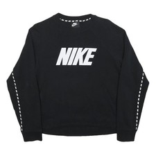 NIKE Womens Black Sweatshirt Crew Neck S Cotton Blend Logo Stripe Casual