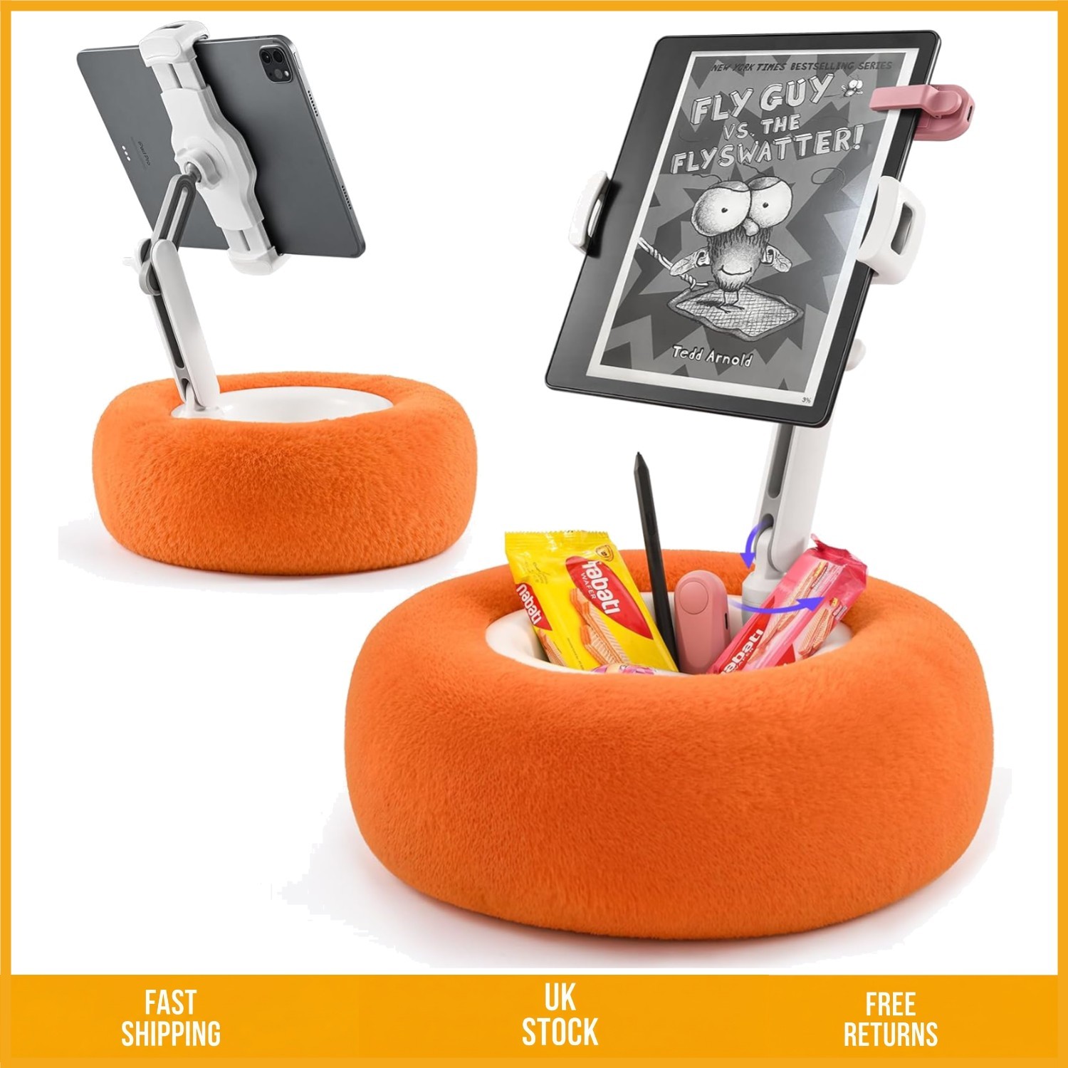 Plush Adjustable Tablet Pillow Stand with Snack Bowl for 4.7-13 Inch Devices