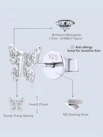 Paar Ohrstecker Design Ohrstecker Schmetterling 925 Silber mit Moissanite - Bild 4 von 4