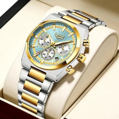 LIGE Markenuhr modische Herren Business Quarz Armbanduhr Edelstahl wasserdicht