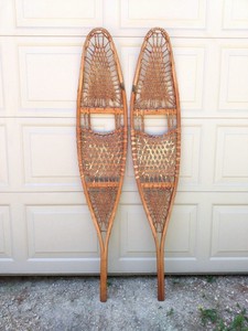 Vintage TUBBS Vermont Rawhide Laced Bent Wood Snowshoes 12x60