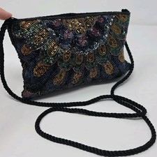 Andre Cellini Clutch Bag Womens Black Gold Beaded Evening Formal Party Vintage