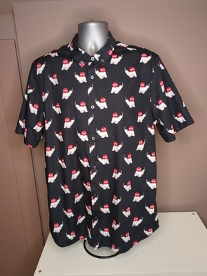 Coca-Cola Herrenhemd schwarz charakteristisch gemustert Kurzarm Gr. XL Regular Fit