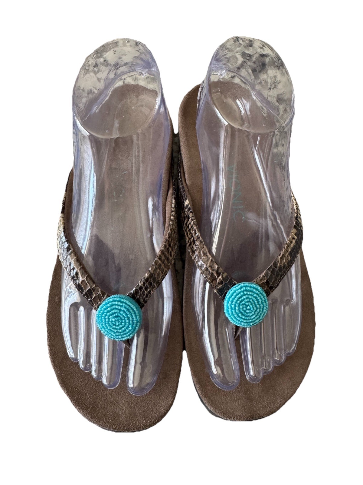 Vionic Felipa Snake Turquoise Beaded Orthopedic Sandals Flip Flops Size 7 US EUC