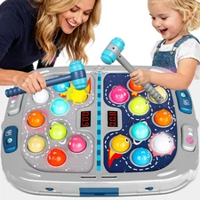 2-Player Whack Game Mole - Toys for Age 3-12 Kids,2 Hammers,3 Modes with Sound &