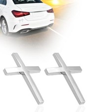 2PCS Metal Jesus Cross Car Emblem, 2.5" 1.8" 3D Silver Alloy Religious silver