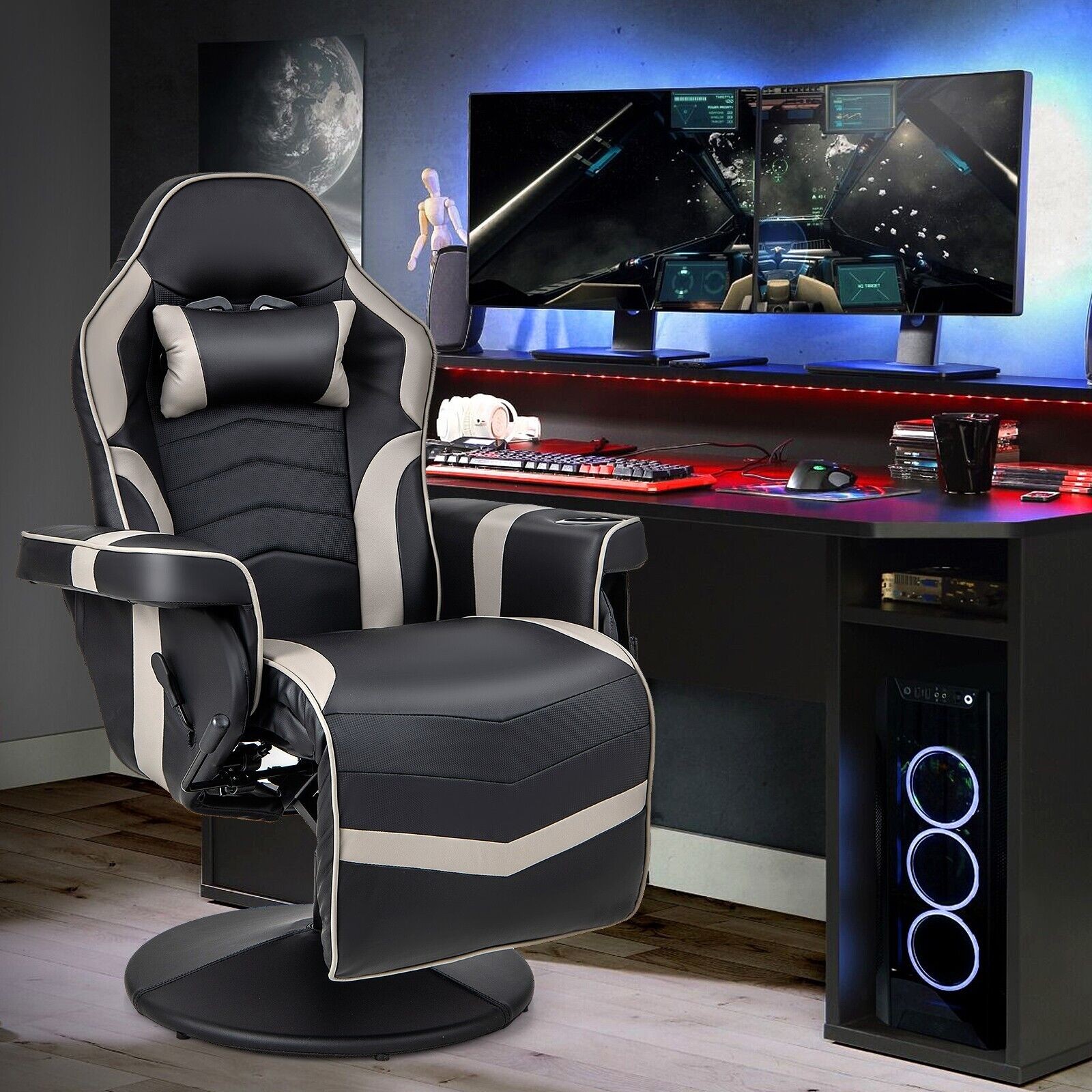 Massage Gaming Chair Swivel Racing Video Gaming Recliner