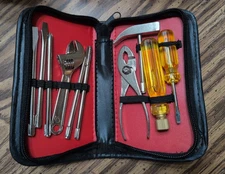 Home tool kit - pliers hammer adjustable crescent wrench screwdriver carry case
