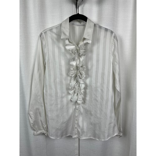 Anne Fontaine Paris White Ruffle Front Cotton Long Sleeve Blouse Sz.42(US 10)