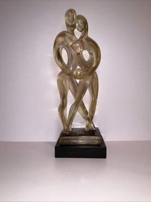 ALVA Signed Lucite/Acrylic  Family  Sculpture 13.75  on Black Base