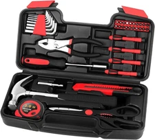 39pc Home Tool Kit Household Hand Tool Set with Toolbox Case for Home Repairs Re