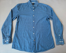Hugo Boss Slim Fit Mens Large 16 41 Blue Micro Dot Button Up Shirt