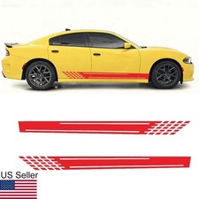 2pcs Red Racing Style Lattice Stripe Graphic Side Skirt Body Vinyl Sticker Decal