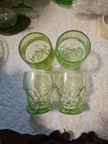 Vintage Anchor Hocking Georgian Tumbler Uranium Glass 4" Honeycomb Green