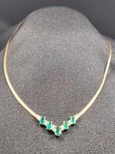 14k Yellow Gold Emerald And Diamond Necklace 17" 11.7 Grams 31178-17