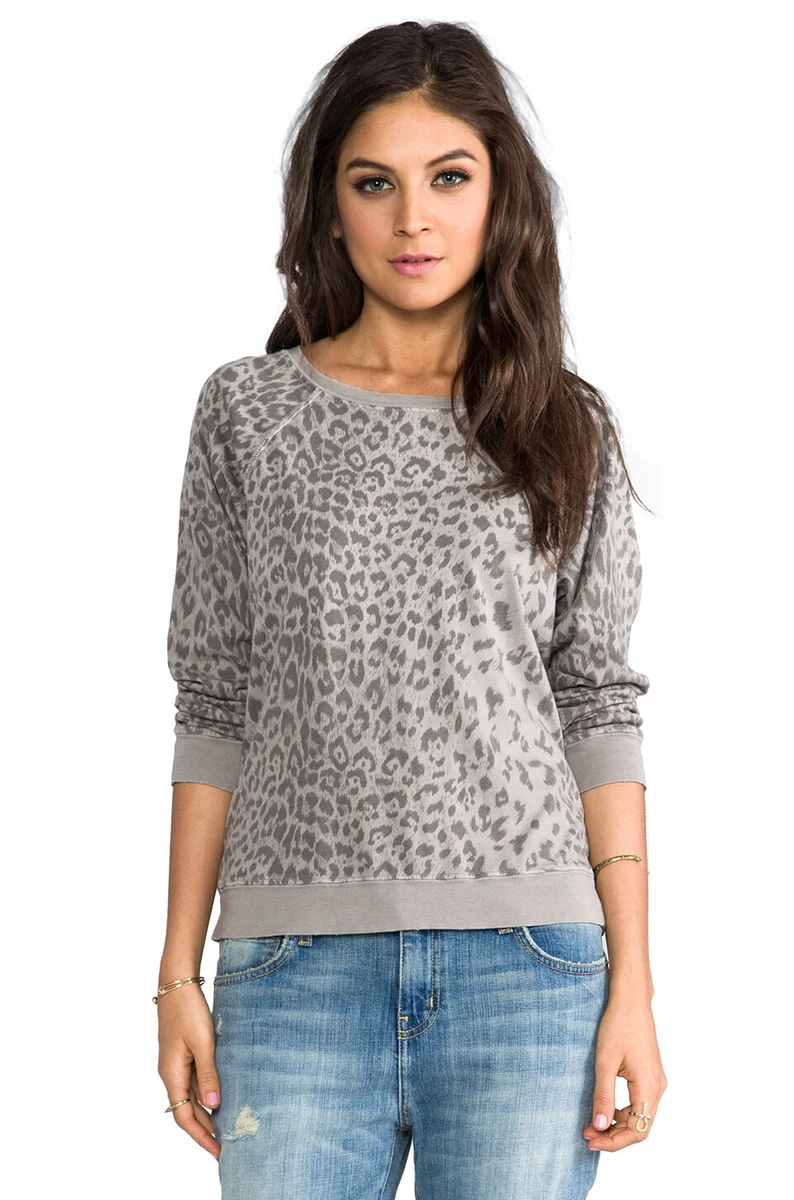 NWT Current Elliott The Letterman Sweatshirt Top Grey Leopard Size 2 M 158