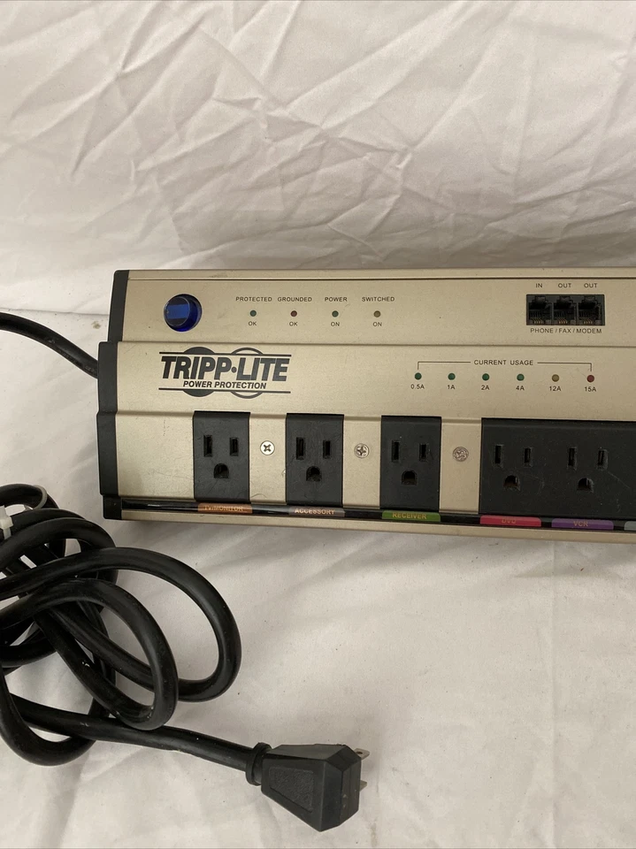 TrippLite HTPowerBar10 Surge Protector 10 Outlets Phone Fax Modem Cable In/Out - Image 3 of 4