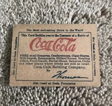 Antique FREE Bottle of Coca Cola Small Promotional Card - Thomas Bottling Co.