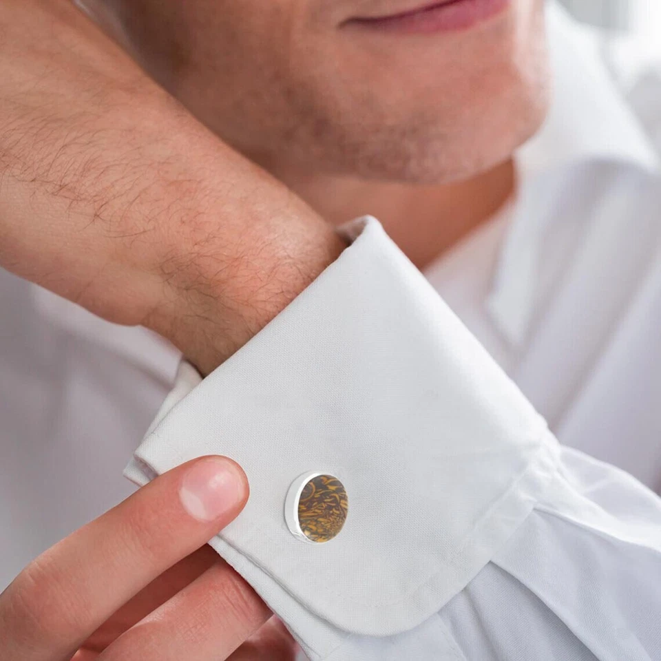 Gemelos de plata de ley 925 con piedras preciosas de jaspe para regalo especial de aniversario para hombre Foto 4 de 4