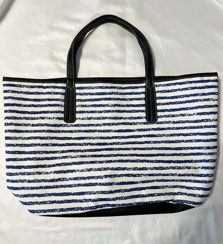 Scout Large Tote Purse Blue White Stripes Multi Quilted Lining Faux Leather