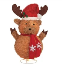 WWL Pop Up Moose w Santa Hat & Scarf Lighted Outdoor Yard Christmas Decor 31"