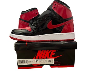 New W Box Authentic Nike Air Jordan 1 Retro High OG Patent Bred GS