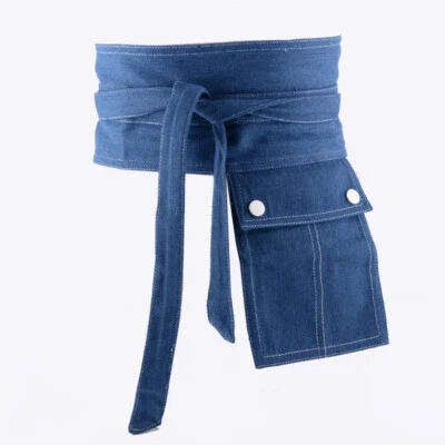 Damen Weite Denim Bindegürtel Korsett Mit Tasche Bund Rock Punk Alltag Mode - Bild 1 von 4
