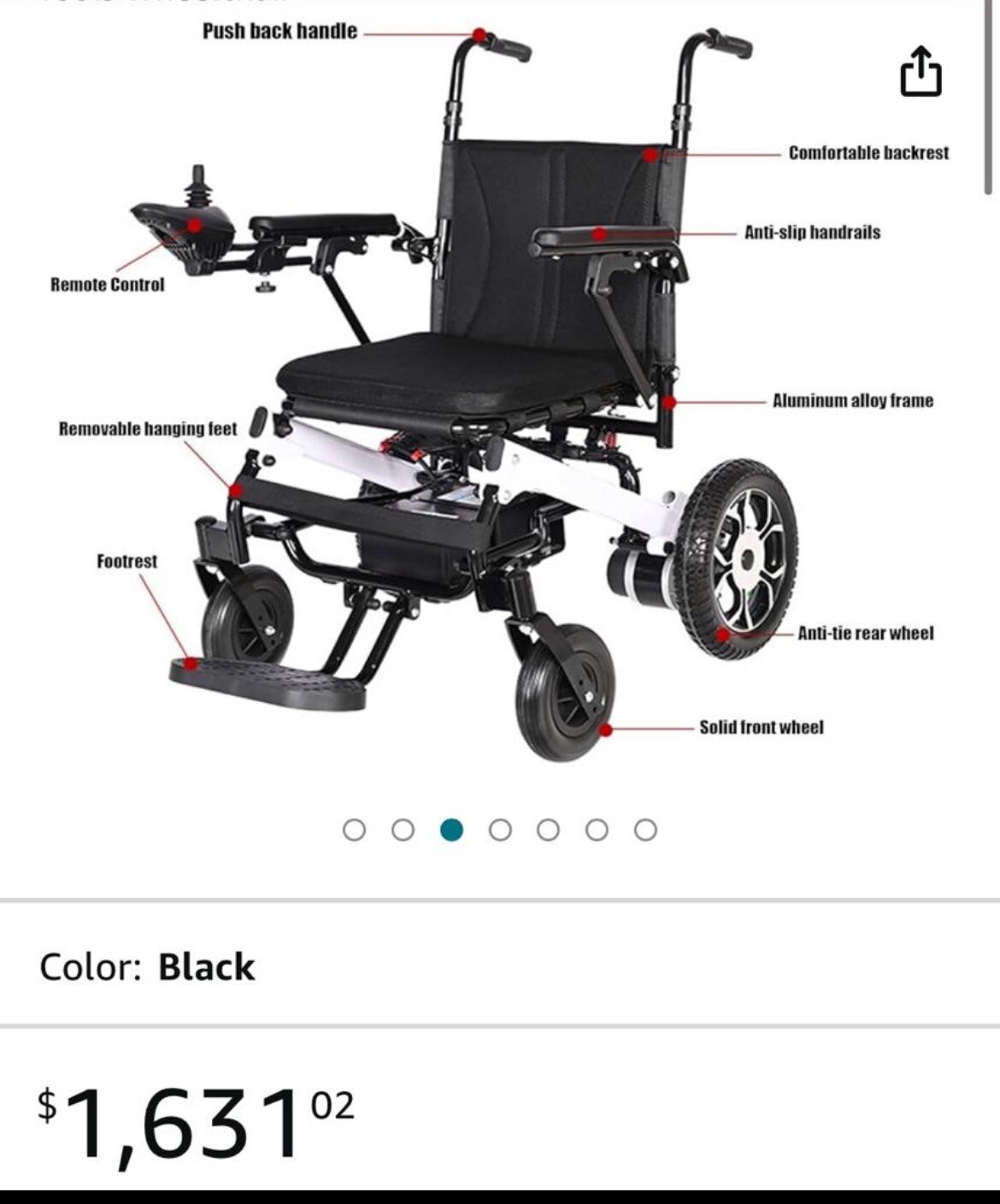 Electric Wheelchair, Lightweight Foldable Electric Wheelchair, 500W