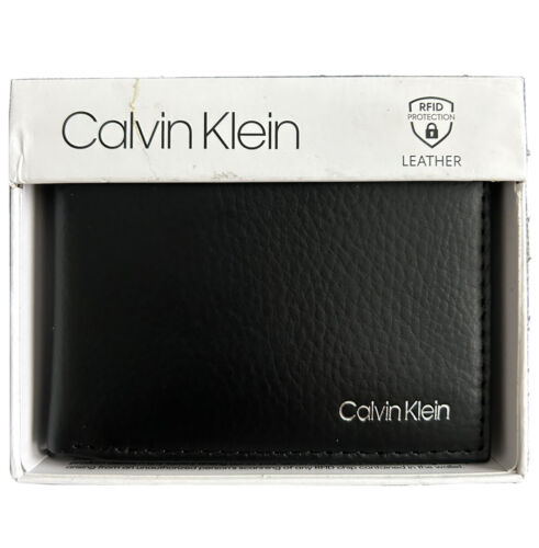Calvin Klein Logo Black Bi-Fold Card Holder Wallet Leather MSRP $50 - Picture 1 of 4