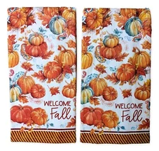 Set of 2 Harvest Pumpkins WELCOME FALL Terry Kitchen Towels by Kay Dee Designs