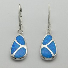 Blue FIRE OPAL Teardrop Dangle Earrings 925 STERLING SILVER - Leverback 24e