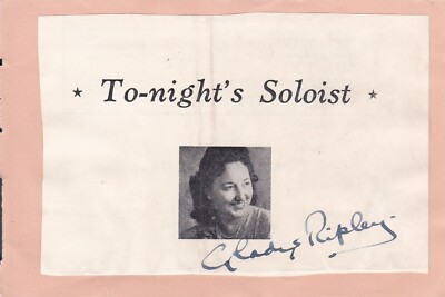 Gladys Ripley (9. Juli 1908 / 21. Dezember 1955) - Solist - VINTAGE SIGNIERTE ALBUMSEITE