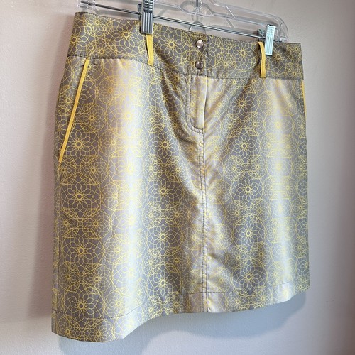 Cutter & Buck Women’s Golf/Tennis Skort Stretch Skirt Yellow Geo Floral Gray - Picture 3 of 12