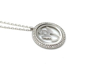 Womens 925 Sterling Silver Necklace White Zircon Angel Shape