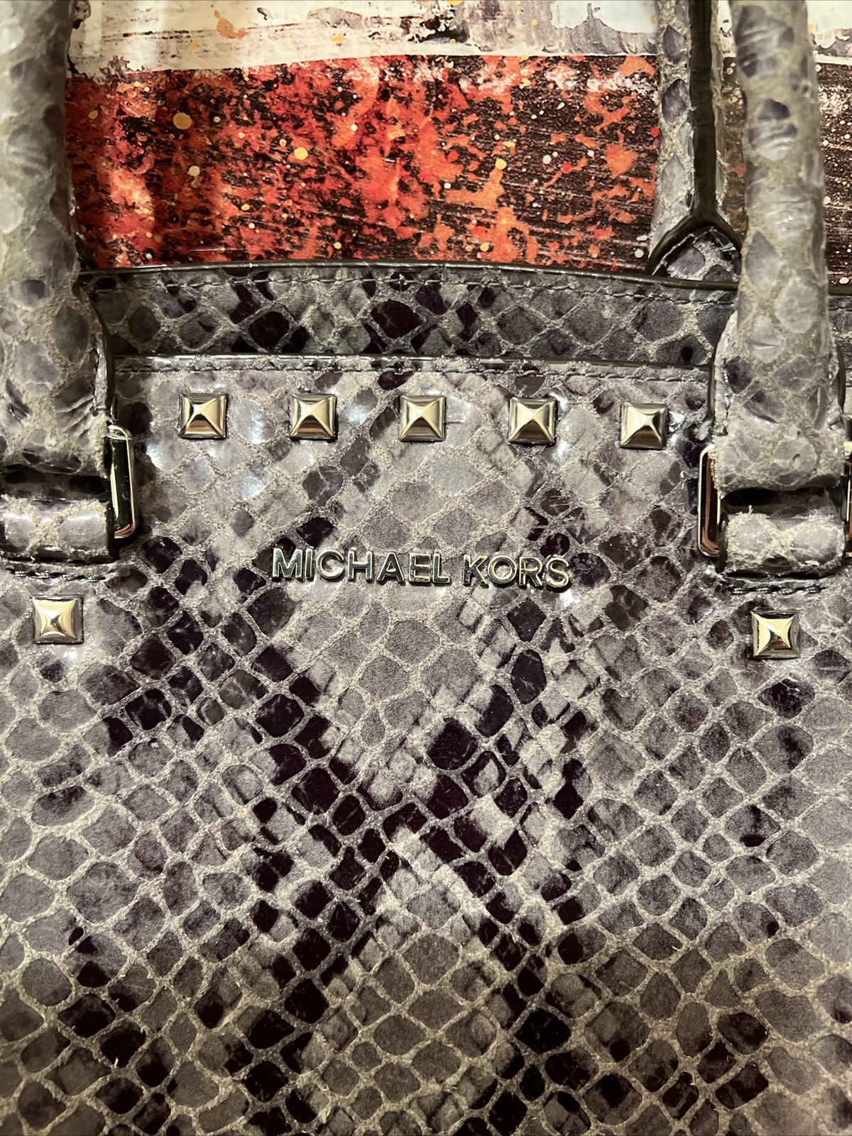 Michael Kors Selma Stud Gray Python Embossed Larg… - image 2