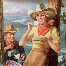Large GOLDEN WEST COFFEE Cowgirl Advertising Poster LARGE Wall Art Print