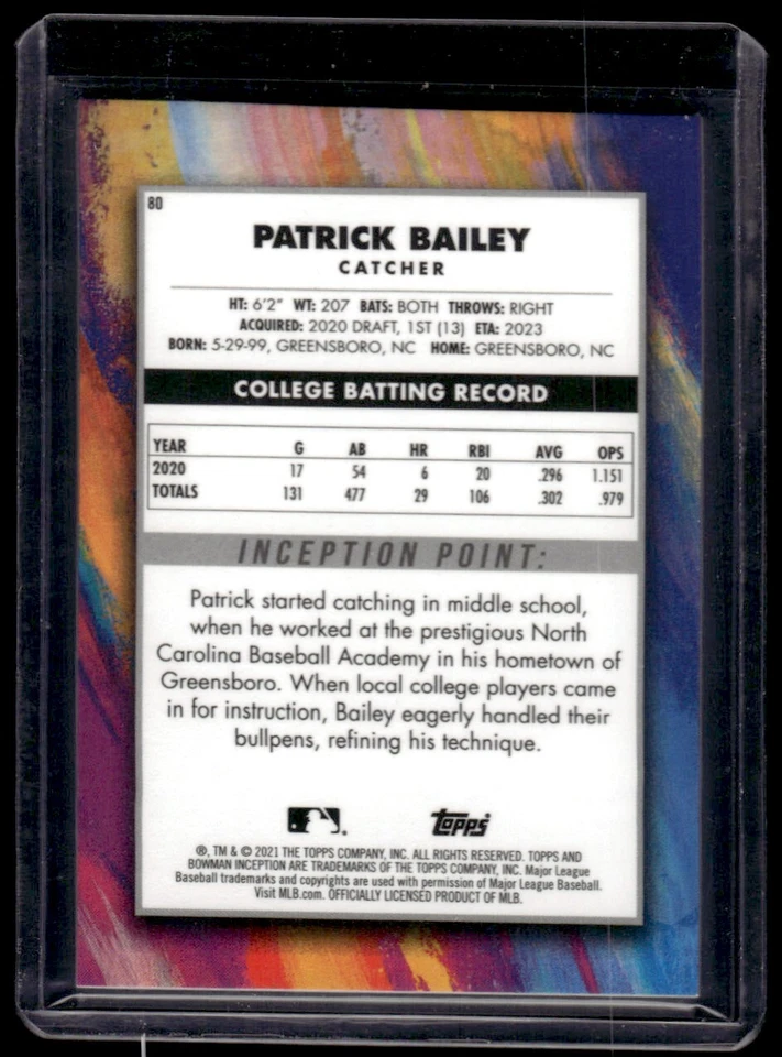 2021 Bowman Inception Patrick Bailey San Francisco Giants #80 - Image 2 of 2