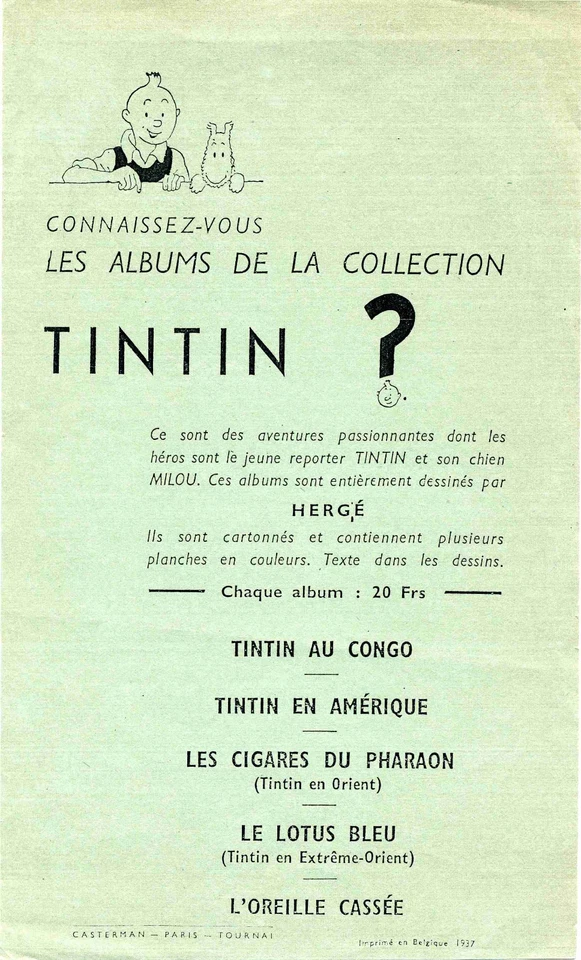 Hergé Tintin page publicitaire 1937 TBE - Photo 1/1