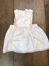 Vtg Baby Girl Sun Dress White Yellow Lace Ribbon Print Lightweight 12 Months