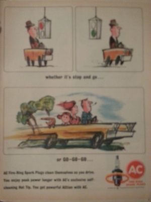 1964 AC Spark Plugs Fire Ring Car Stop And Go Cartoon Original Ad